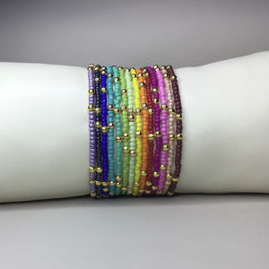 Bracelets | Seed Beads | Rainbow Colors | Gold Accent Bead | Solid Colors