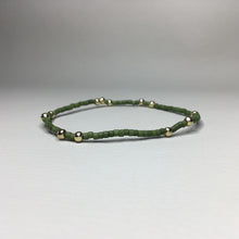 Load image into Gallery viewer, matte olive green with gold brass accent beads 