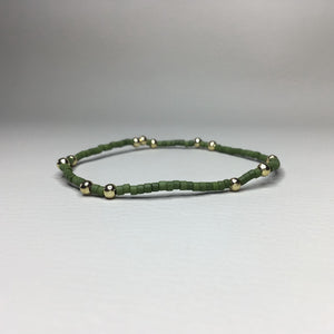 matte olive green with gold brass accent beads 