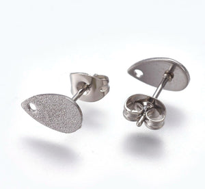 Stainless Steel | Earring Findings | 10pcs | 10x6mm | 304 stainless steel | stardust | thin waterdrop | raindrop | teardrop | earring post | steel | gold