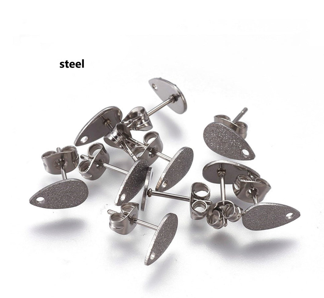 Stainless Steel | Earring Findings | 10pcs | 10x6mm | 304 stainless steel | stardust | thin waterdrop | raindrop | teardrop | earring post | steel | gold