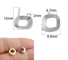 Load image into Gallery viewer, 20pcs - 8.6mm, stainless steel, earring post, square, silver, gold, earring hook, connector, component, jewelry, DIY