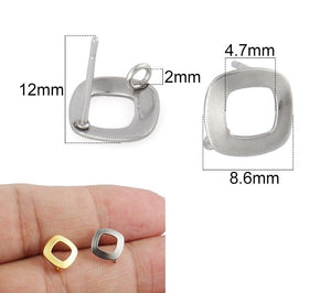 20pcs - 8.6mm, stainless steel, earring post, square, silver, gold, earring hook, connector, component, jewelry, DIY