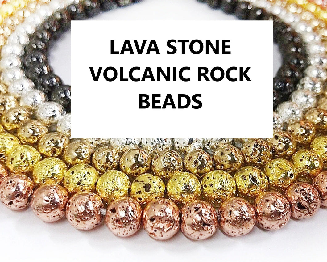 20pcs - 6mm, 12mm, lava rock, volcanic, bead, silver, gold, rose gold, black, gunmetal, component, jewelry, DIY