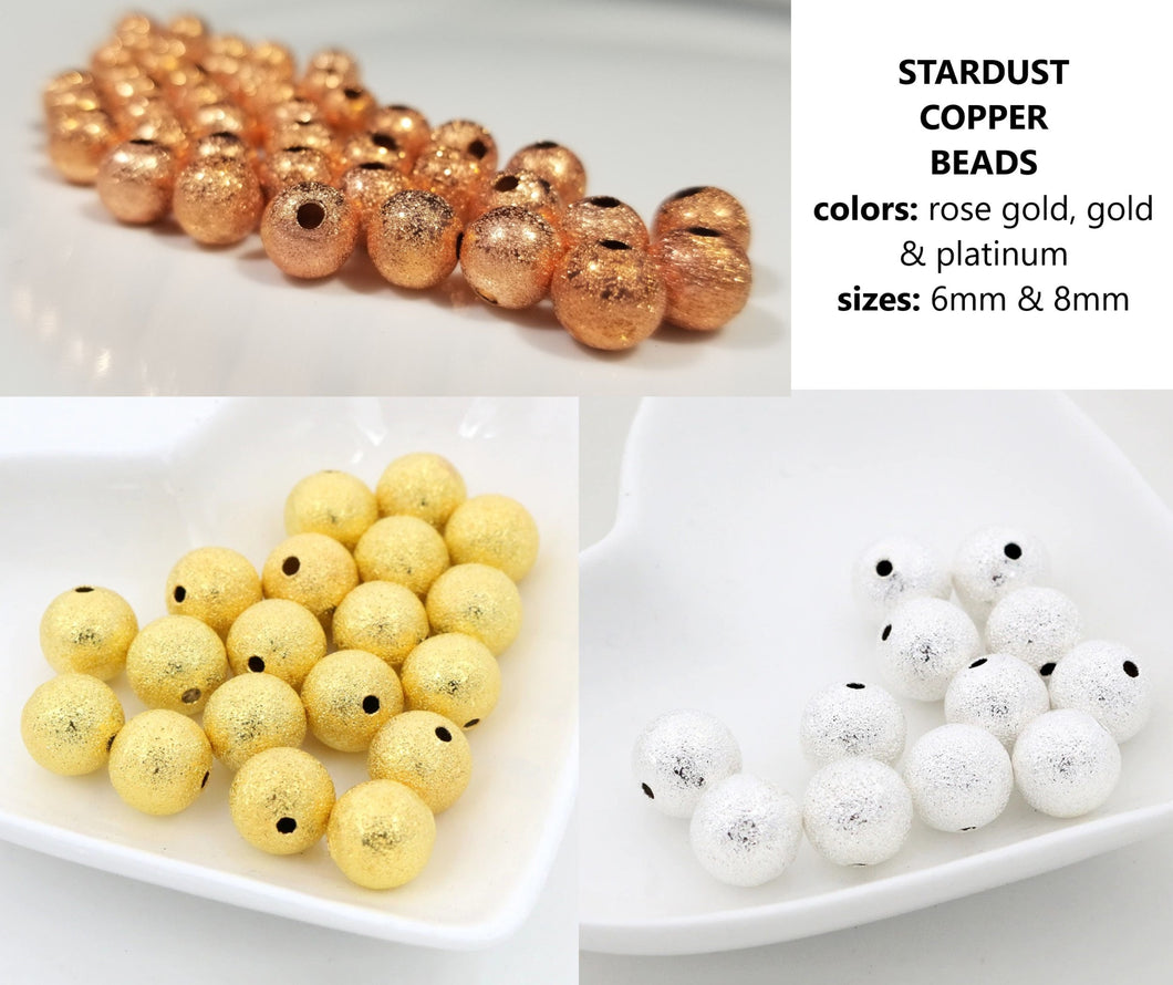 6,8mm, stardust beads, rose gold, gold, platinum, copper base, sparkly, component, jewelry, DIY,