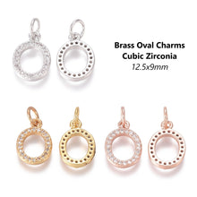 Load image into Gallery viewer, 7pcs - BULK BUY, 12x9, brass charm, oval, micro pave, clear cubic zirconia, steel, rose gold, jewelry making, necklace, earrings, bracelet