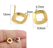 Load image into Gallery viewer, 20pcs - 8.6mm, stainless steel, earring post, square, silver, gold, earring hook, connector, component, jewelry, DIY