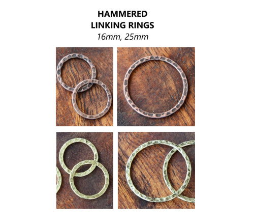 4pcs - 16mm, 25mm, linking rings, antique copper, antique gold, antique silver, steel, hammered, earring, component, charm, jewelry, DIY,