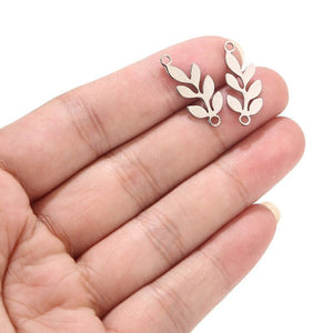 10pcs - 22x9mm, Stainless Steel, gold, silver, connector, leaf, leaves, branch, component, jewelry, DIY, polished