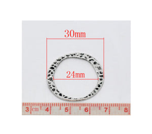 20pcs - 30mm, hammered, alloy, lead free, textured, closed, links, connector, ring, dangle, pendant, earring, component, charm, jewelry, DIY