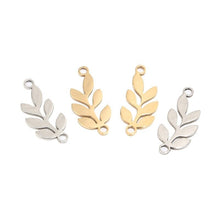 Load image into Gallery viewer, 10pcs - 22x9mm, Stainless Steel, gold, silver, connector, leaf, leaves, branch, component, jewelry, DIY, polished