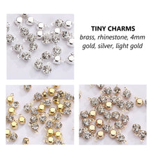 Load image into Gallery viewer, 40pcs - 4mm, mini, brass charm, clear cubic zirconia, gold, silver, light gold, jewelry making, tiny, necklace, earrings, bracelet, diy
