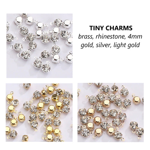 40pcs - 4mm, mini, brass charm, clear cubic zirconia, gold, silver, light gold, jewelry making, tiny, necklace, earrings, bracelet, diy