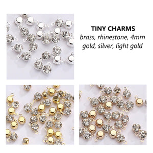 40pcs - 4mm, mini, brass charm, clear cubic zirconia, gold, silver, light gold, jewelry making, tiny, necklace, earrings, bracelet, diy