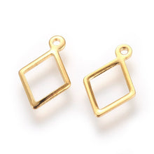 Load image into Gallery viewer, 20pcs - 14x9mm, 304 stainless steel, rhombus, diamond, charm, steel, gold, dangle, pendant, earring, component, connector, charm, jewelry,