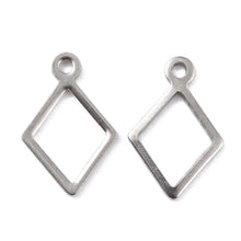 Load image into Gallery viewer, 20pcs - 14x9mm, 304 stainless steel, rhombus, diamond, charm, steel, gold, dangle, pendant, earring, component, connector, charm, jewelry,