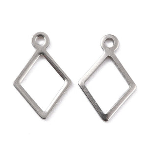 20pcs - 14x9mm, 304 stainless steel, rhombus, diamond, charm, steel, gold, dangle, pendant, earring, component, connector, charm, jewelry,