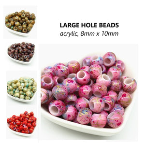 70pcs - 8x10mm, European beads, large hole bead, big hole bead, acrylic, red, pink, brown, yellow, component, jewelry, DIY,