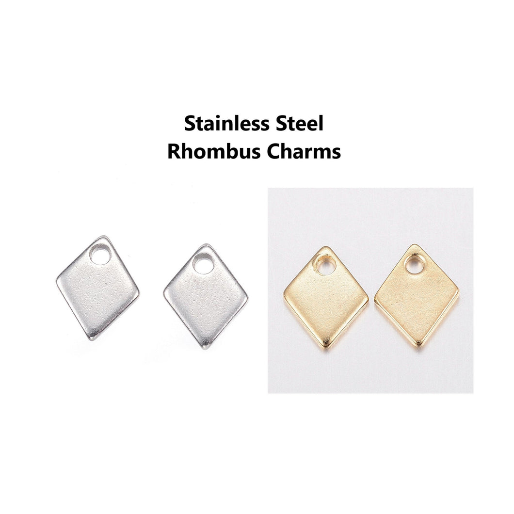 20pcs - 7x9mm, 304 stainless steel, diamond, geometric, pendant, charm, silver, gold, dangle, earring, component, charm, jewelry, DIY