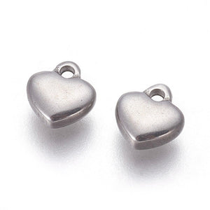 10pcs - 7mm, 304 Stainless Steel, heart, solid, charm, pendant, gold, silver, steel, craft, jewelry making, finding, diy
