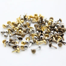 Load image into Gallery viewer, 50pcs - 8x4.5, brads, paper fasteners, gold, silver, bronze, brass plated, scrapbooking, round, metal, crafts, diy