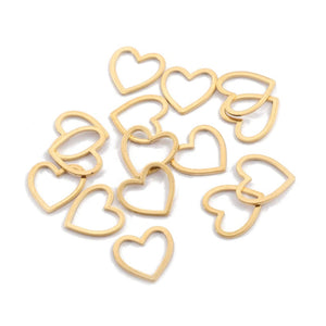 10pcs - 17mm, raw brass, charm, heart, open, hollow, link, pendant, craft, jewelry making, finding, diy