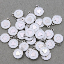 Load image into Gallery viewer, 10pcs - 12mm, enamel, zinc alloy, charm, disc, heart, white, gold, silver, pendant, round, irregular, hammered, jewelry making, finding