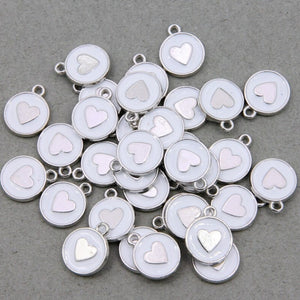 10pcs - 12mm, enamel, zinc alloy, charm, disc, heart, white, gold, silver, pendant, round, irregular, hammered, jewelry making, finding