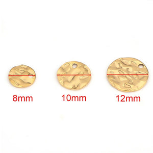 10pcs - 8,10,12mm, Stainless Steel, charm, disc, pendant, round, irregular, hammered, gold, silver, craft, jewelry making, finding, diy