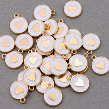 Load image into Gallery viewer, 10pcs - 12mm, enamel, zinc alloy, charm, disc, heart, white, gold, silver, pendant, round, irregular, hammered, jewelry making, finding