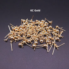 Load image into Gallery viewer, 20pcs - 3,4,5mm, Stainless Steel, earring post, ball, steel, bright silver, gold, KC gold, gunmetal, round, connector, component, jewelry