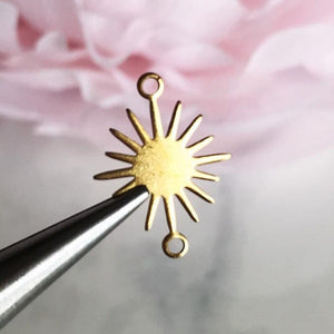 10pcs - 18x13mm, brass, sunburst, double hole connector, steel, bright silver, gold, rose gold, gunmetal, pendant, earring,component,jewelry