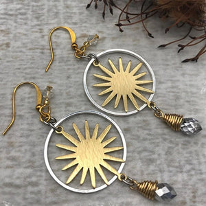 10pcs - 18x13mm, brass, sunburst, double hole connector, steel, bright silver, gold, rose gold, gunmetal, pendant, earring,component,jewelry