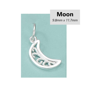 2pcs - Sterling Silver, star, moon, filigree, solid, pendant, component, jewelry, DIY,