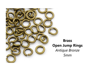 50pcs -  5mm, Brass Jump Rings, antique bronze, open, 5mm, jewelry making, connectors