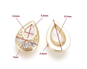4pcs - Brass Micropave Charm, 18K gold plated, Micropave, Cubic Zirconia, teardrop, waterdrop, hollow, jewelry making