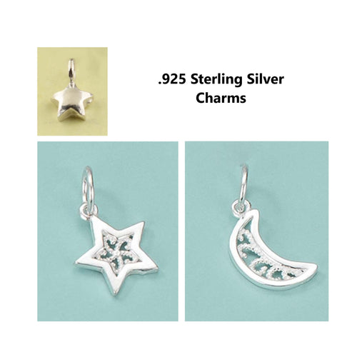 2pcs - Sterling Silver, star, moon, filigree, solid, pendant, component, jewelry, DIY,