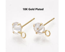 Load image into Gallery viewer, 2pcs, Brass &amp; Cubic Zirconia Earrings, platinum plated, 18K gold plated, with loop, findings, jewelry making