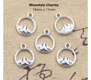 50pcs - 14x11mm, charm, mountain, volcano, pendant, antique silver, round, jewelry making, necklace, bracelet, earrings