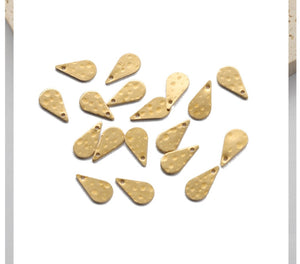 20pcs - 10x5mm, raw brass, tiny, hammered, waterdrop, unplated, charm, pendant, craft, jewelry making, finding