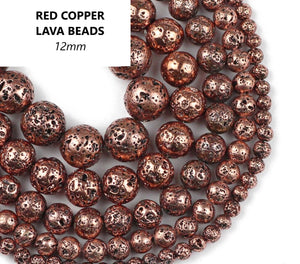 10pcs - 12mm, lava rock, red copper, volcanic, bead, component, jewelry, DIY