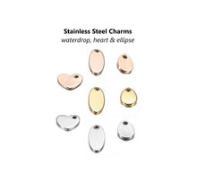 Load image into Gallery viewer, 10pcs - 5x8mm, stainless steel, water drop, blank, heart, ellipse, rose gold, gold, steel, component, jewelry, DIY