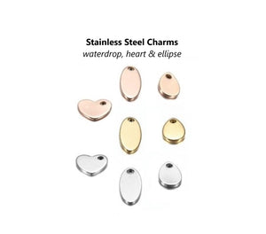 10pcs - 5x8mm, stainless steel, water drop, blank, heart, ellipse, rose gold, gold, steel, component, jewelry, DIY