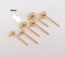 Load image into Gallery viewer, 4pcs - 3,4mm, 14K Gold Plated, earring post, ball head, connector, finding, charm, pendant