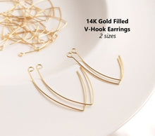 Load image into Gallery viewer, 4pcs - 2 sizes, 14K Gold Filled, V-Hook, earring, French hook, copper base, connector