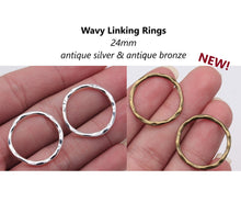 Load image into Gallery viewer, 20pcs - 24mm, linking rings, silver, bronze, tibetan style, wavy, twisted, closed, irregular, pendant, earring, component, charm, jewelry
