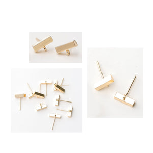 10x3mm, 2pcs, gold plated, copper, rectangle, sterling silver pin, earring post, loop, connector