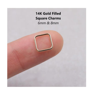 2pcs - 6,8mm, 14K Gold Filled, square, charm, tiny, linking ring, copper base, connecto
