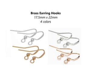 20pcs - Brass Hook Earrings, steel, bright silver, gold, kc gold, connector loop, findings, jewelry making