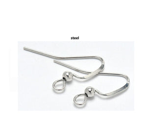 20pcs - Brass Hook Earrings, steel, bright silver, gold, kc gold, connector loop, findings, jewelry making